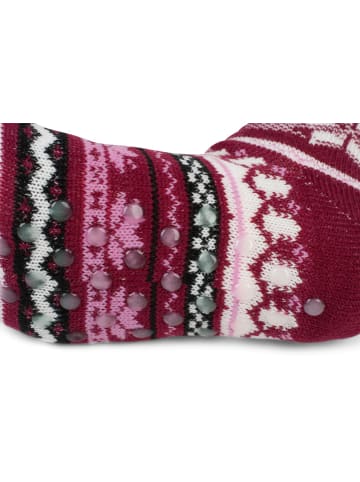 styleBREAKER ABS Kuschelsocken mit Norweger Muster in Bordeaux-Rot