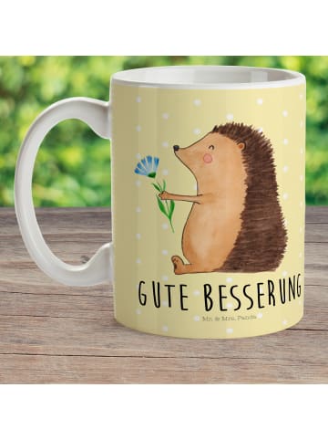 Mr. & Mrs. Panda Kindertasse Igel Blumen mit Spruch in Gelb Pastell