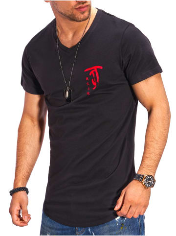 Jack & Jones T-Shirt - JJJORCHINTEE mit Print V-Neck in Schwarz-Rot