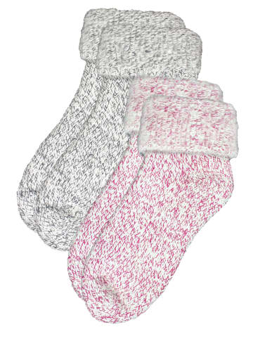 Rogo Plüschsocken warmer Doppelpack in Pink/Grau