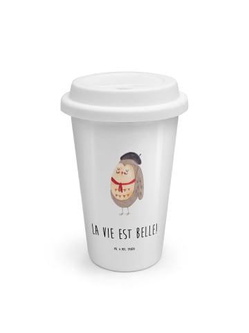 Mr. & Mrs. Panda Thermo Kaffeebecher Eule Frankreich mit Spruch in Weiß