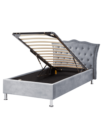 Beliani Einzelbett METZ in Grau/Silber - (W) 126 x (H) 102 x (L) 217 cm