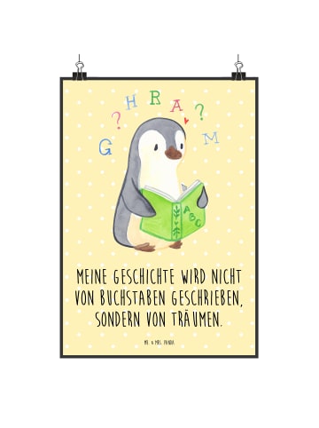 Mr. & Mrs. Panda Poster Pinguin Legasthenie mit Spruch in Gelb Pastell