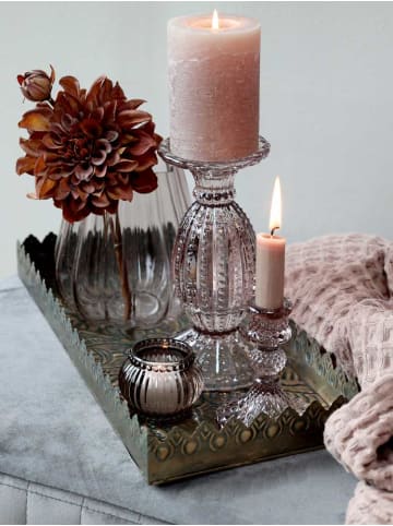 Chic Antique Kerzenhalter mit Perlkante Glas Taupe 14x10 cm