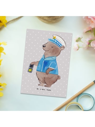 Mr. & Mrs. Panda Postkarte Polizist Herz ohne Spruch in Grau Pastell