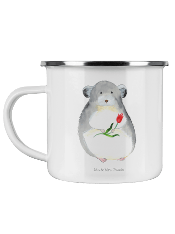 Mr. & Mrs. Panda Camping Emaille Tasse Chinchilla Blume ohne Spruch in Weiß