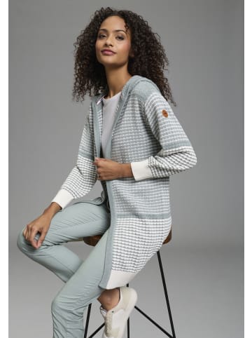 Kangaroos Kapuzenstrickjacke in türkis-offwhite