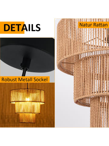 ZMH Pendelleuchte in Beige 1-flammige E27 Rattan L 35cm