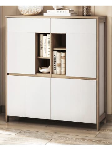 Furn.Design Highboard weiß, Eiche 111 cm, Kommode skandinavisch mit Soft-Close