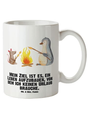 Mr. & Mrs. Panda XL Tasse Pinguin Lagerfeuer mit Spruch in Weiß