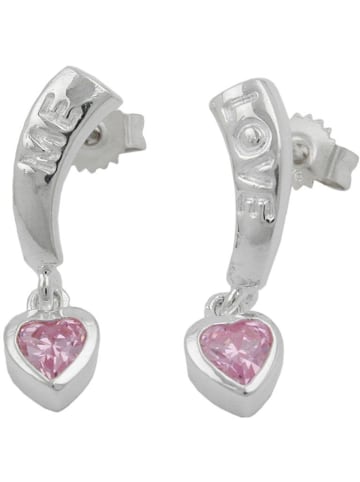 Gallay Ohrstecker Ohrring 20x5mm mit Herz Zirkonia pink und Schriftzug LOVE ME Silber 925 in pink