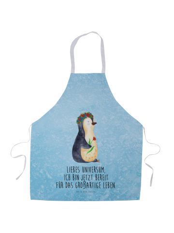 Mr. & Mrs. Panda Schürze Pinguin Blumen mit Spruch in Eisblau