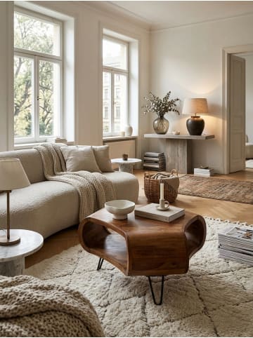 KADIMA DESIGN Couchtisch | Sheesham, 55x55x38cm, Ablage, Metallgestell