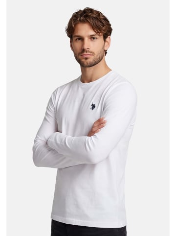 U.S. Polo Assn. Longsleeve USAaron – Herren Langarmshirt mit Logo-Stickerei in Weiss-Navy