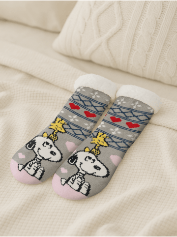Snoopy Peanuts Snoopy Hüttensocken Haussocken Kuschelsocken Wintersocken in grau