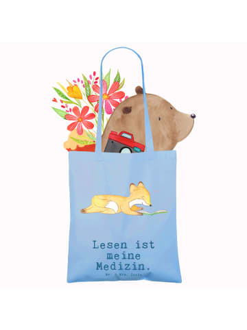 Mr. & Mrs. Panda Henkeltasche Fuchs Lesen mit Spruch in Sky Blue
