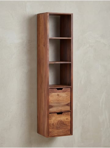 KADIMA DESIGN "Zephyr" Wandregal, Sheesham Massivholz, 5 Ablagefächer, 2 Schubladen
