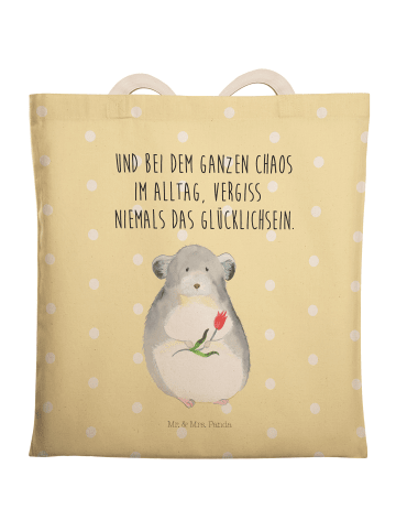 Mr. & Mrs. Panda Einkaufstasche Chinchilla Blume mit Spruch in Gelb Pastell