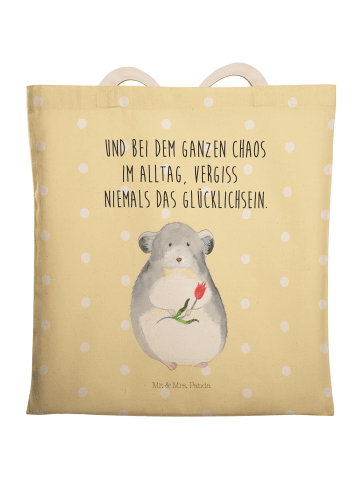 Mr. & Mrs. Panda shopping bag Chinchilla Blume mit Spruch in Gelb Pastell
