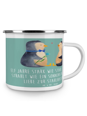 Mr. & Mrs. Panda Camping Emaille Tasse 11. Hochzeitstag Stahlhoc... in Meeresbrise