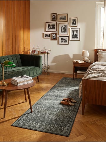 KADIMA DESIGN Teppich Kurzflor waschbar VERNANTE Vintage Wohnzimmer Diele in Grün-Grau