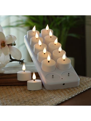 MARELIDA 12er Set LED Teelichter mit Ladestation wiederaufladbar in weiß