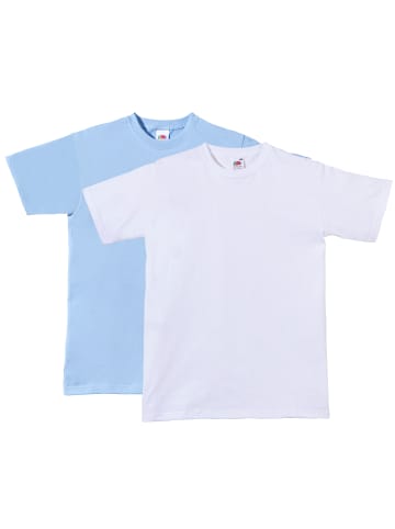 Fruit of the Loom Single-Jersey Unisex-T-Shirt, 2er-Pack in hellblau/weiß