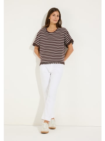 More & More lockeres Streifenshirt mit Spitzenkante in stripe chocolate/white