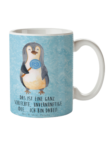 Mr. & Mrs. Panda bedruckte tasse Pinguin Lolli mit Spruch in Eisblau