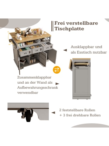 ABRIHOME Kücheninsel mit multifunktionalem Stauraum 118×43-80×98cm in Grau