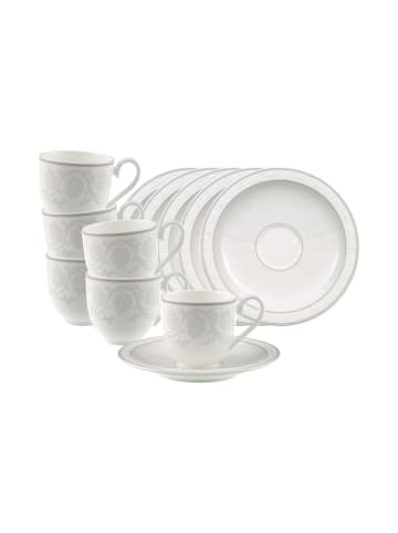 Villeroy & Boch 6er Set Espressotassen mit Untertassen Gray Pearl 70 ml weiß in weiß