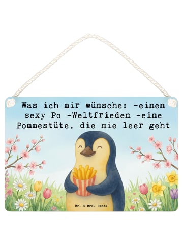 Mr. & Mrs. Panda Holzschild Pinguin Frühling Pommes Design mit S... in Weiß
