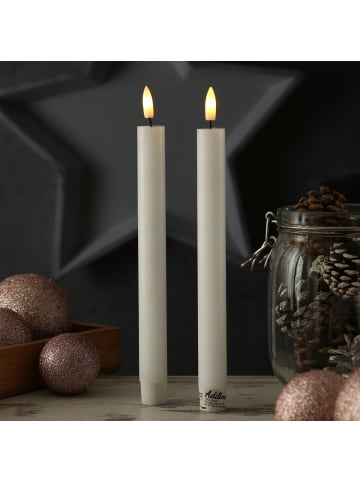 Adilina 2x LED Stabkerzen LINA Rustik-Optik Echtwachs H: 24cm in weiß