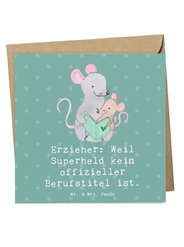 Mr. & Mrs. Panda Klappkarte Erzieher Superheld mit Spruch in Meeresbrise