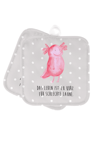 Mr. & Mrs. Panda Ofenhandschuhe Axolotl Glücklich mit Spruch in Grau Pastell