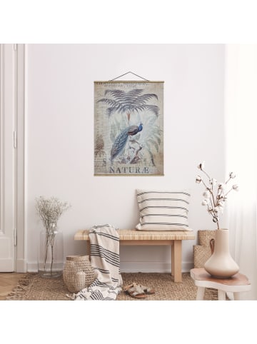 WALLART Stoffbild mit Posterleisten - Shabby Chic Collage - Pfau in Blau