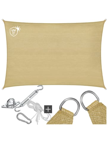 tectake Sonnensegel Sunny umfangreiches Montagematerial, Sand