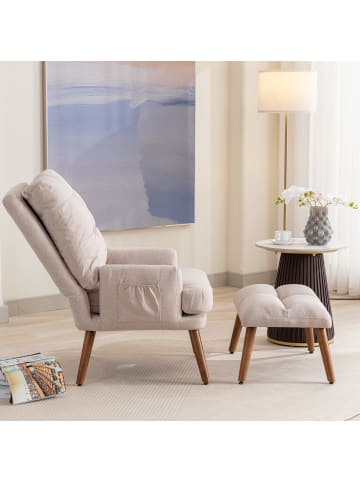 ABRIHOME Loungesessel mit Fußstütze in Beige, Rückenlehne 5-stufig verstellbar
