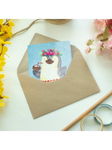 Mr. & Mrs. Panda neujahrskarte Pinguin Kokosnuss ohne Spruch in Eisblau