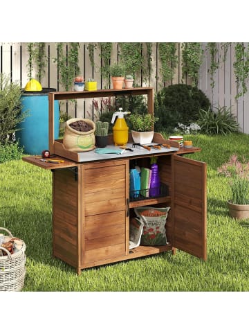 COSTWAY Pflanztisch Outdoor Gärtnertisch 138x47x128cm in Braun