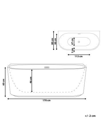 Beliani Badewanne GOCTA in Weiß - (W) 80 x (H) 60 x (L) 170 cm