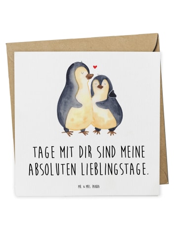 Mr. & Mrs. Panda Einladungskarte Pinguin umarmen mit Spruch in Weiß