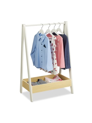 relaxdays Kinder-Kleiderständer in Weiß/ Natur - (B)64,5 x (H)99 x (T)42,5 cm