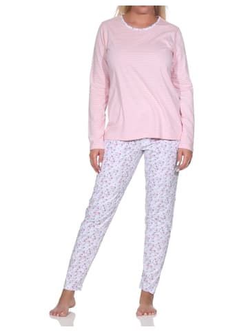 NORMANN Verspielte langarm Schlafanzug Pyjama floralen Muster - 79804 in rosa