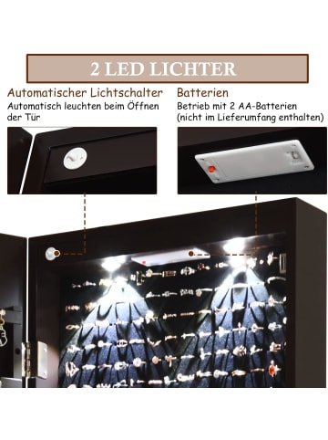 COSTWAY Schmuckschrank mit LED in Braun