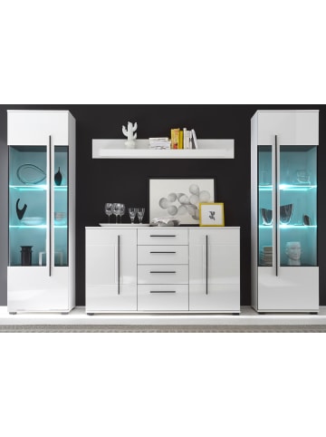 Furn.Design Wohnwand Hochglanz weiß 4-teilig 290 cm, Wohnkombination modern, Soft-Close