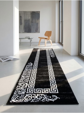 KADIMA DESIGN Teppich Kurzflor Waschbar Mäander ASPEN Strapazierfähig OEKO-TEX in Schwarz