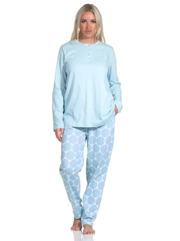 NORMANN Schlafanzug langarm Pyjama Hose Tupfen Punkte - 75701 in hellblau