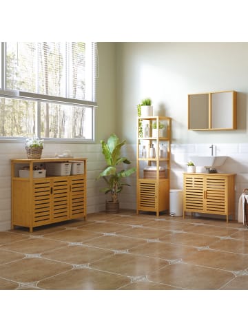 HOMCOM Badschrank-36L x 33B x 140H cm-Naturholz