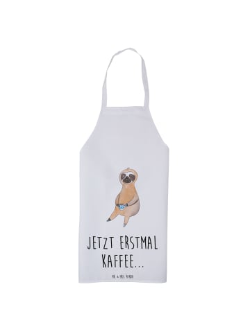 Mr. & Mrs. Panda Schürze Faultier Kaffee mit Spruch in Weiß